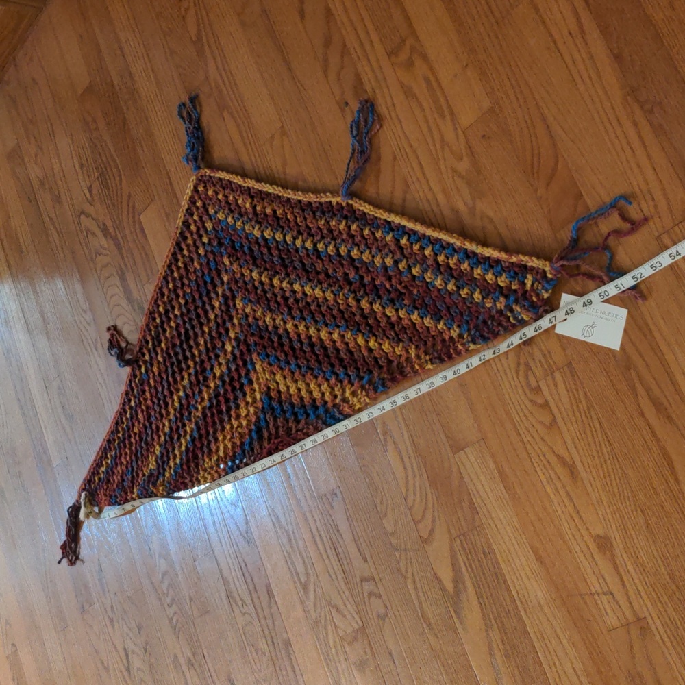 Handmade Knit Variegated Acrylic Multicolor Shawl Wrap Scarf Blue Rust - Picture 5 of 15